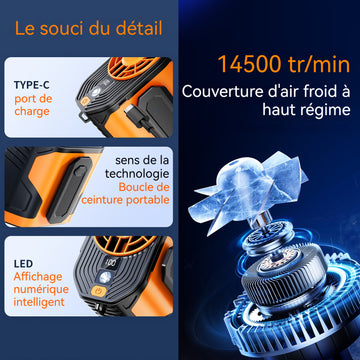 Ventilateur 4000mah 5W Ventilateur d'extérieur suspendu à la taille Avec affichage numérique LED 100 vitesses de vent réglables